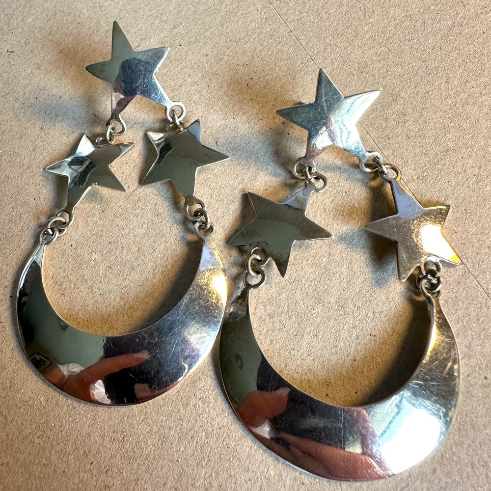 .925 Silver star and moon earrings